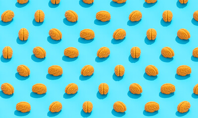 yellow brains on a blue background.