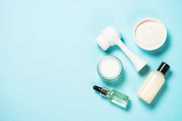 Skin care product on blue background.