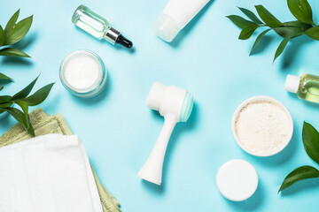 Skin care product on blue background.