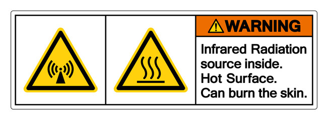 Warning Infrared Radiation source inside Hot Surface Can burn the skin Symbol Sign, Vector Illustration, Isolate On White Background Label .EPS10