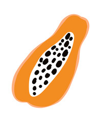 Papaya fruit. Tropical doodle agriculture. Vector exotic food icon