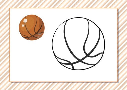 Printable worksheet. Coloring book. Cute cartoon ball. Vector illustration. Horizontal A4 page Color orange