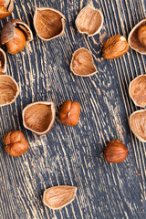 split hazelnuts on the table
