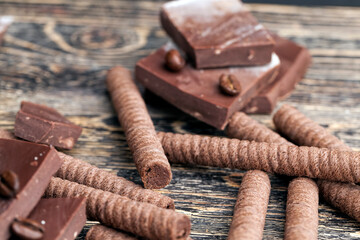 chocolate waffle tubes with chocolate filling