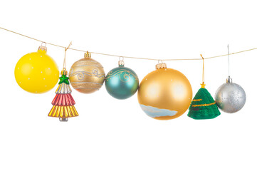 Christmas spheres close up isolated on white background