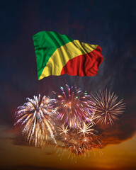Holiday fireworks and flag of Republic of Congo