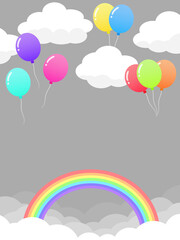 雲と風船の背景　縦位置　虹　グレー
