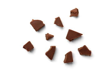 Broken chocolate isolated on white background.