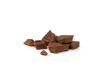 Broken chocolate isolated on white background.