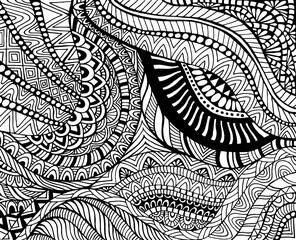 Geometrical coloring page abstract pattern with maze of ornaments.