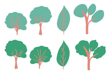 set of trees silhouette, retro images nature, illustration