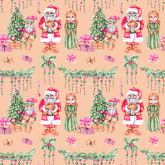Watercolor pattern with Christmas and New Year elements 2