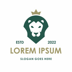 Lion with crown logo template. Luxury animal vector illustration.