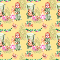 Watercolor pattern with Christmas and New Year elements 3