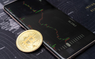 Set of bitcoin on smartphone