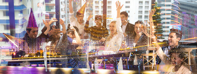 businessman person group happy in party for success team, business teamwork celebration
