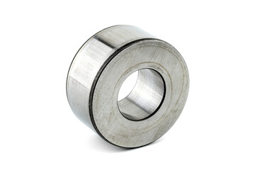 Macro photo of a roller sleeve for needle roller bearings, isolated on a white background.