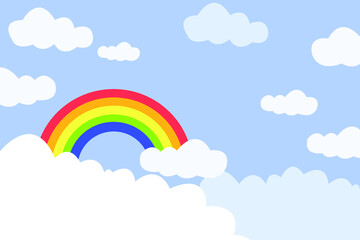 rainbow at the sky with clouds background