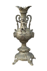 Fototapeta na wymiar beautiful brass vase on white background, object, decor, fashion, copy space