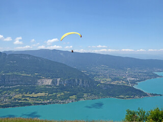 	
Paraglider above Lake Annecy in the French Alps	