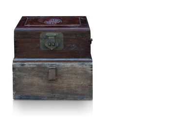 front view old two stacked boxes on white background, object, retro, vintage, copy space