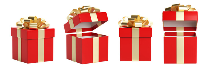 Set of red gift box open and closed. Isolated on a white background. 3D illustration