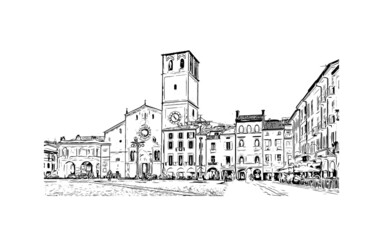 Obraz premium Building view with landmark of Lodi is the city in California. Hand drawn sketch illustration in vector.