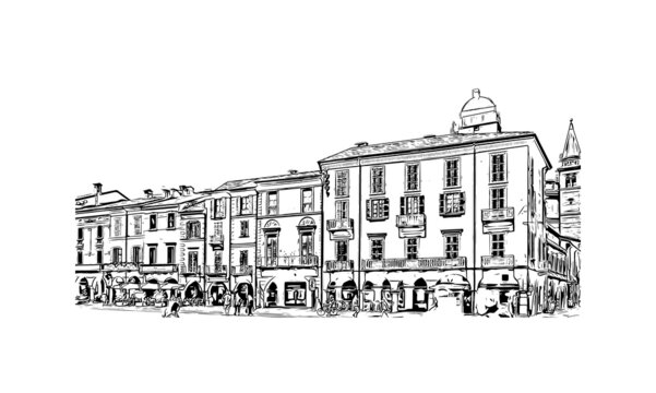 Building view with landmark of Lodi is the 
city in California. Hand drawn sketch illustration in vector.