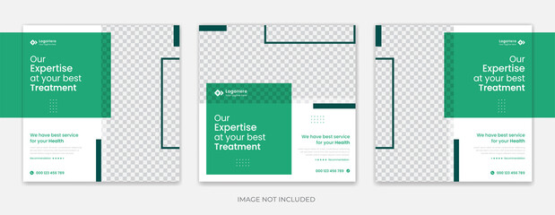 Minimal medical social media post design template for health, treatment banner vector