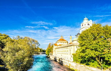 Public bath Muellersches Volksbad at the river Isar, Munich, Germany