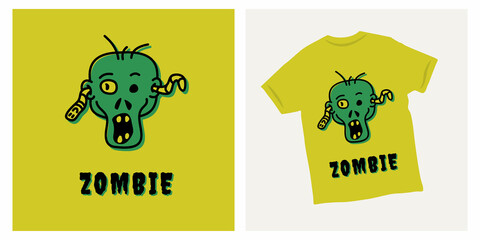 Zombie head cartoon character fun t-shirt design