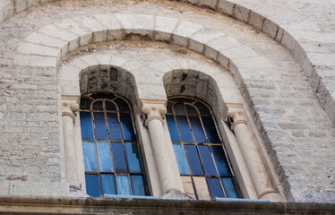 Ancient street, historical building in the old town of Kotor, Montenegro, Europe, Adriatic sea and mountains