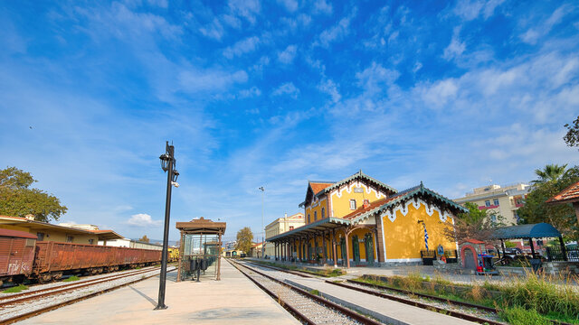 The Beautiful Historic Station Of The City Of Volos, Greece. The Building Was Completed In 1884