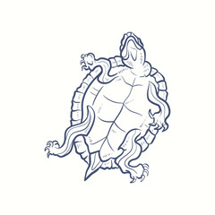 Turtle Hand-drawn realistic. Oceans nature in vintage style.