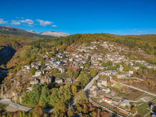 Aerial panoramic view of the picturesque village Kipi Located near Dilofo village in Epirus,...