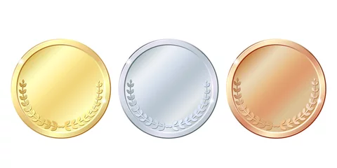 Fotobehang Set of gold, silver and bronze round empty medals. © tassel78