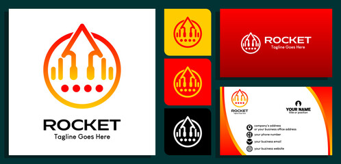 Naklejka premium rocket logo design template in circle with fancy lines. and business card design templates. vector illustration