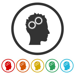 Gear in the head icon isolated on white background, color set