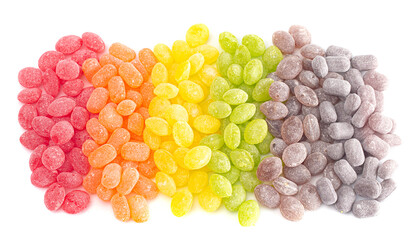 A Rainbow Assortment of Old Fashioned Hard Candies Isolated on a White Background