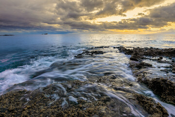 Beautiful sunset on Tenerife canary island coast