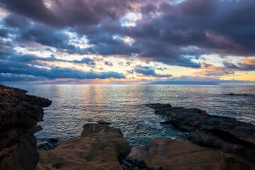 Beautiful sunset on Tenerife canary island coast