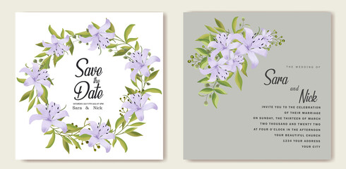 Fototapeta na wymiar colorful greeting wedding invitation card illustration set. Flower vector design concept collection 