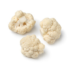 Fresh pieces raw cauliflower isolated on white background  