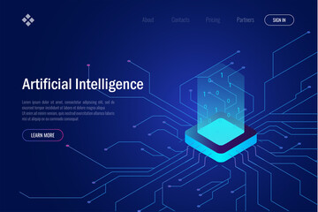 artificial intelligence High technology concept. Landing page template. Header for website. High detailed isometric vector illustration
