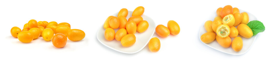 Set of kumquats close-up on white