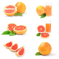 Set of grapefruit over a white background