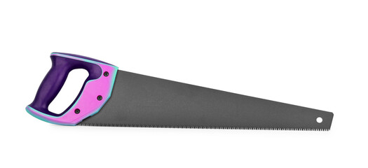 Metal hand saw with wooden handle isolated on a white background.