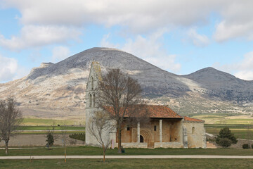The Pisón de Castrejón church and its mountainous surroundings, Palencia, Spain