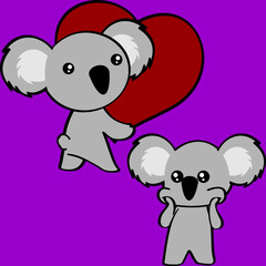 cute kawaii koala character cartoon valentine´s day set illustration in vector format