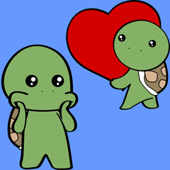 cute kawaii turtle character cartoon valentine´s day set illustration in vector format